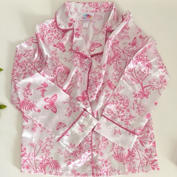 girls pink & white floral pajama set - Picture 2 of 5